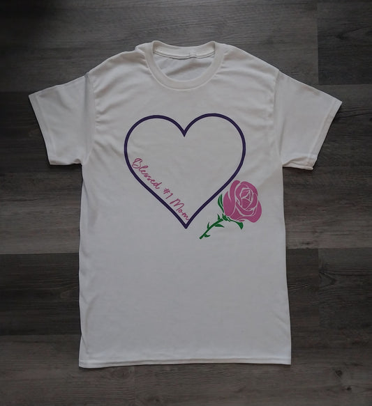 Heart & Rose Blessed #1 Mom White T-Shirt